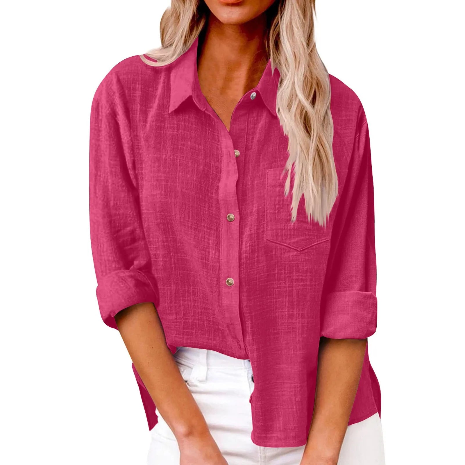 Women’s Long Sleeve Solid Color Dress Shirt