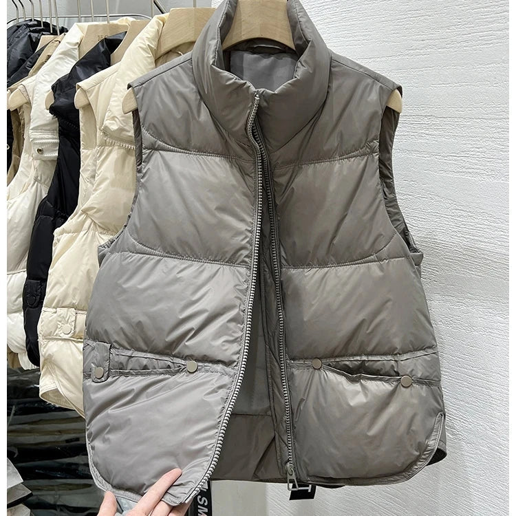 Down Cotton Vest Jacket Women Loose Stand Collar Vest Coat