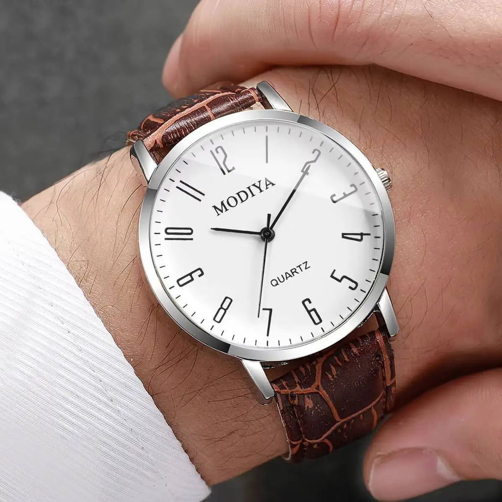 Men's 3PCS Set Leather Strap Quartz Watch