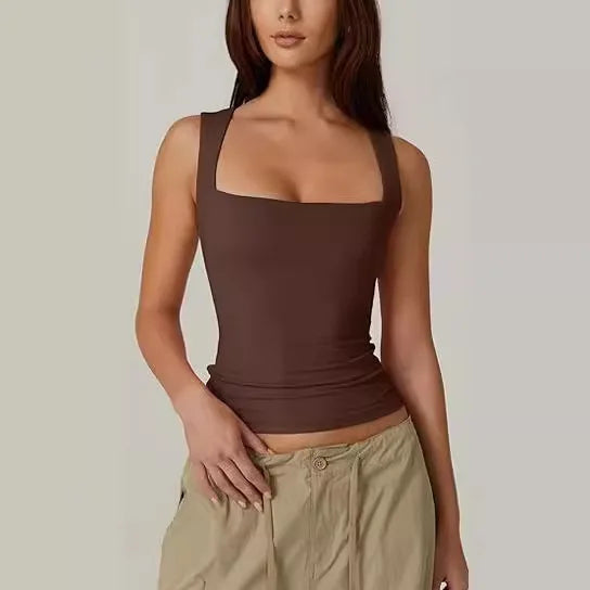 Women's Square Neck Sleeveless  Layer Tank Top