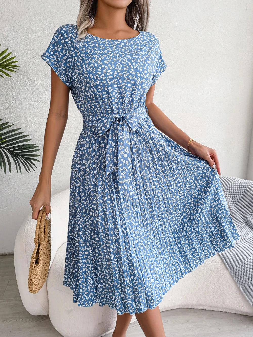 Women's Chic Floral Pleated A Line Dress