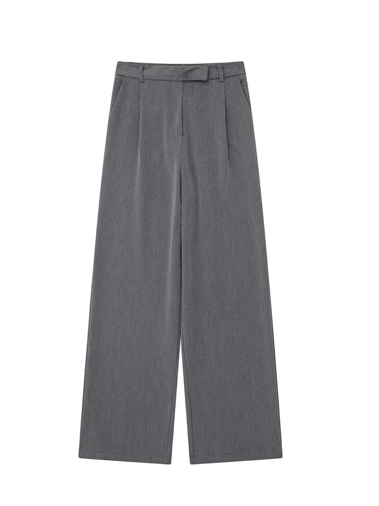 Women's Front Zipper High Waist Full Length Trousers