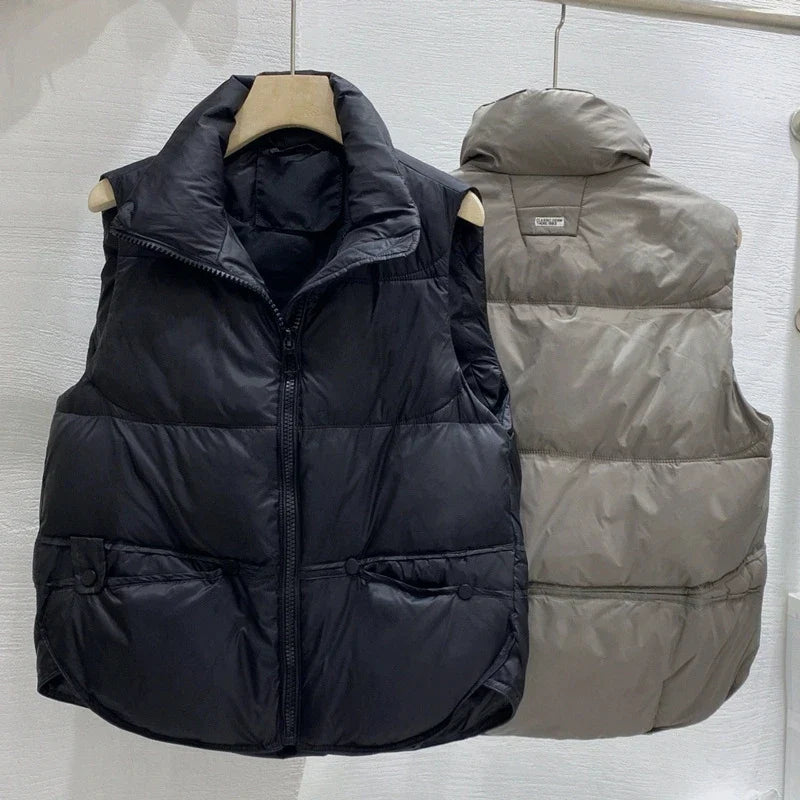 Down Cotton Vest Jacket Women Loose Stand Collar Vest Coat
