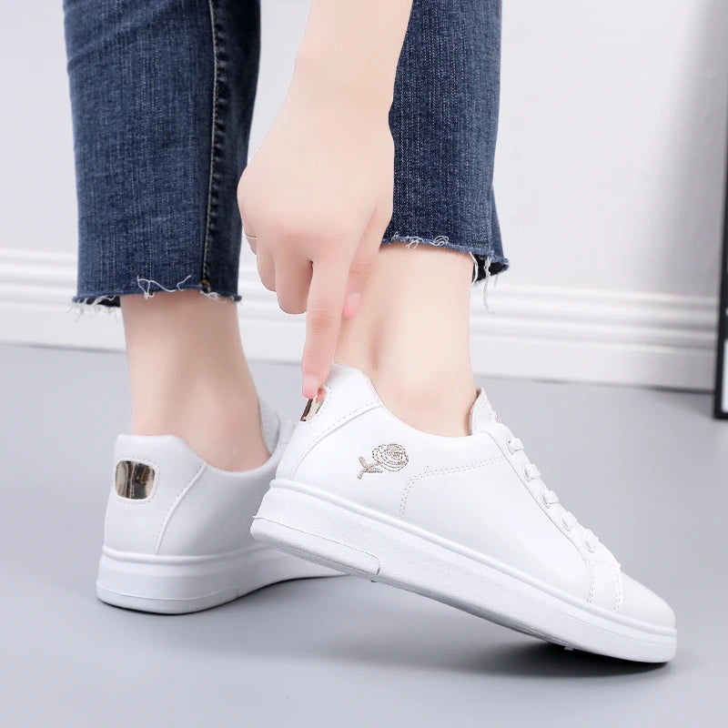 Women's White Lace-Up Sneakers