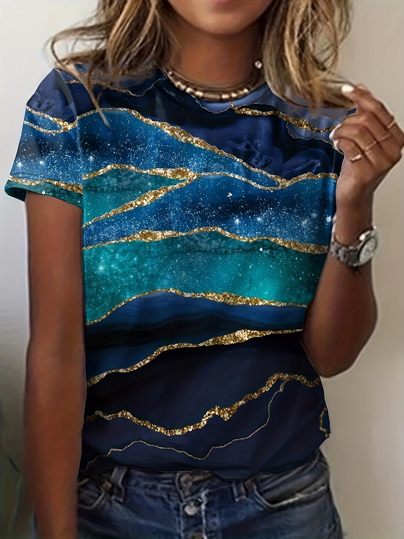 Women's 3d Print Floral Graphics Tee