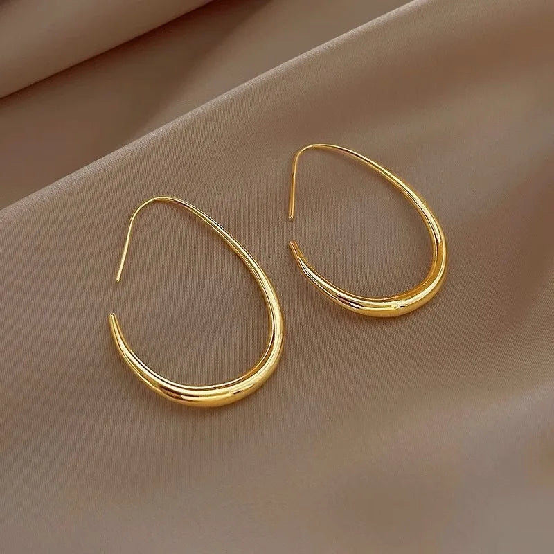 925 Sterling Silver Golden Ellipse Hoop Earrings For Women