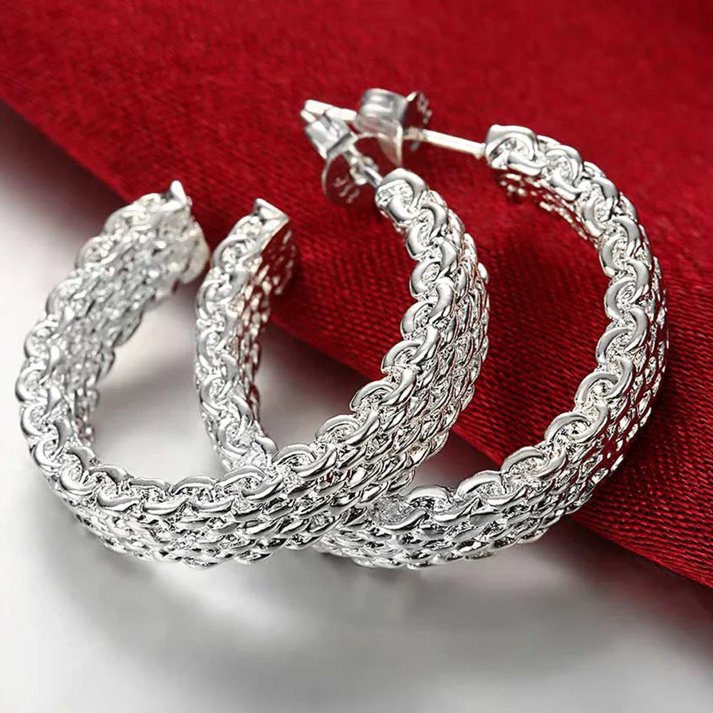 Sterling Silver Earrings Simple Round Circle Hoop Earrings for Woman
