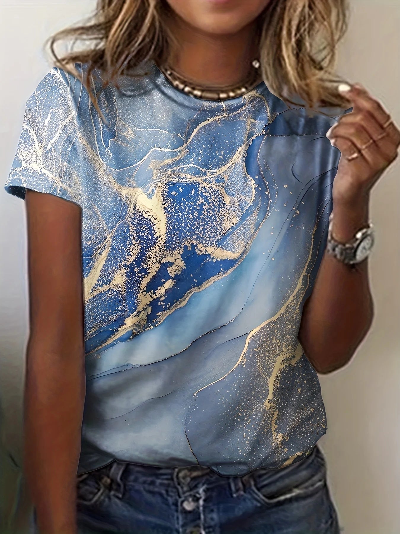 Women's 3d Print Floral Graphics Tee