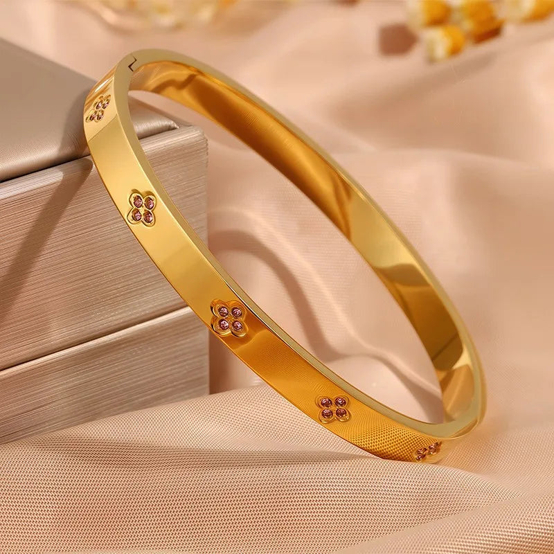 Five pc Sparkling Zirconia Stainless Steel Bracelet Set
