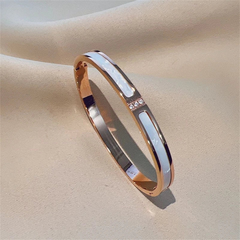 Five pc Sparkling Zirconia Stainless Steel Bracelet Set
