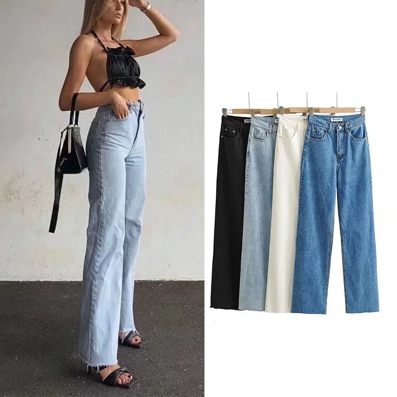 Women's High Waist  Relaxed Straight Leg Raw Hem