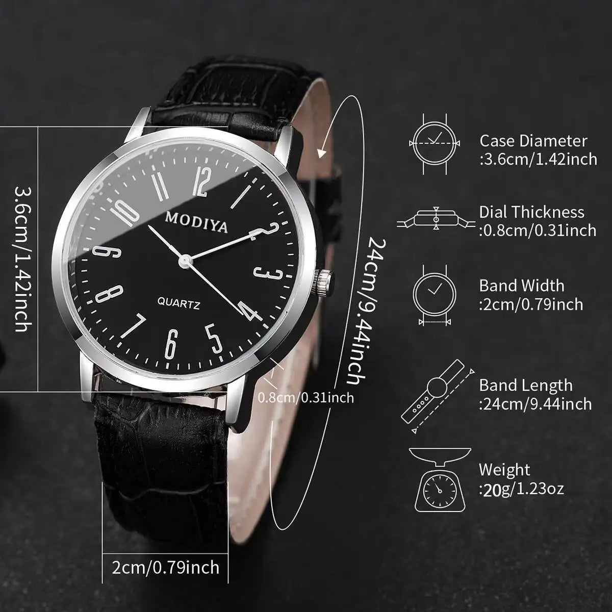 Men's 3PCS Set Leather Strap Quartz Watch
