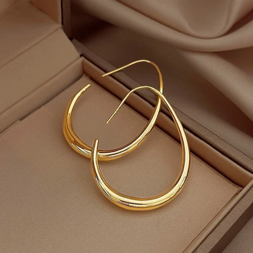 925 Sterling Silver Golden Ellipse Hoop Earrings For Women