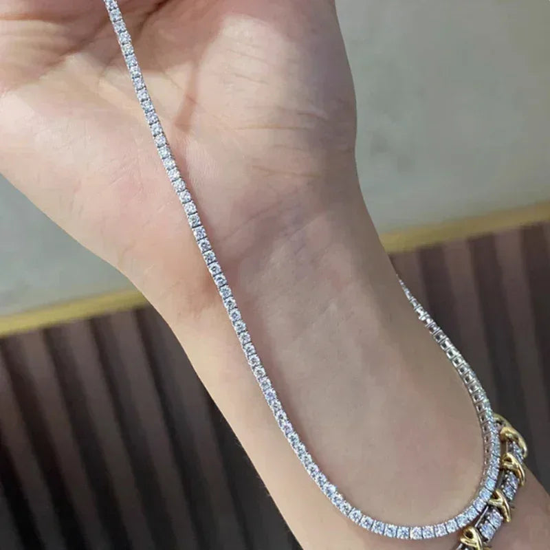 New S925 Sterling Silver Hip Hop Full CZ Choker Chain Necklace For Women