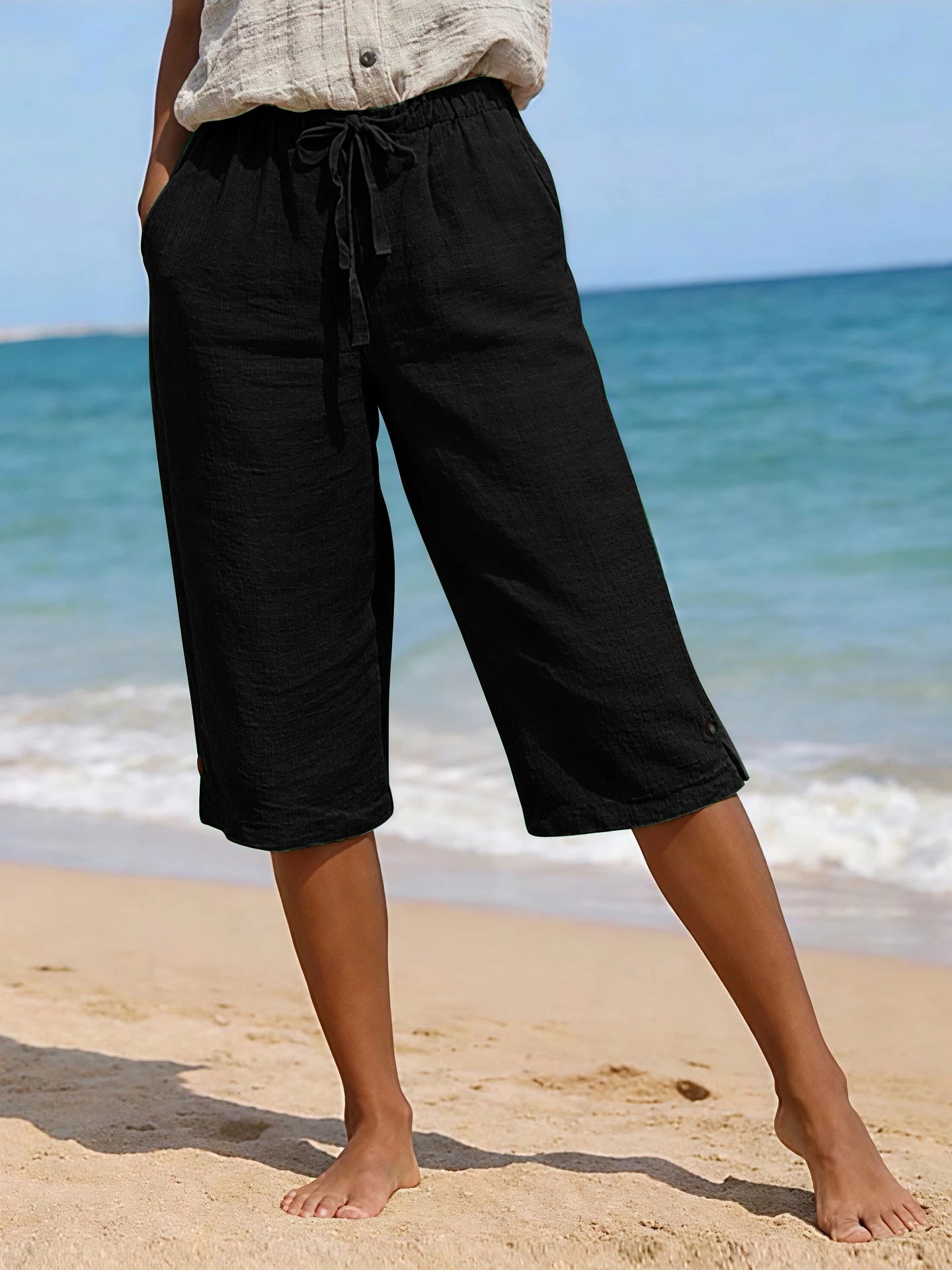 Women's Solid Color Cotton Linen, Loose Fit