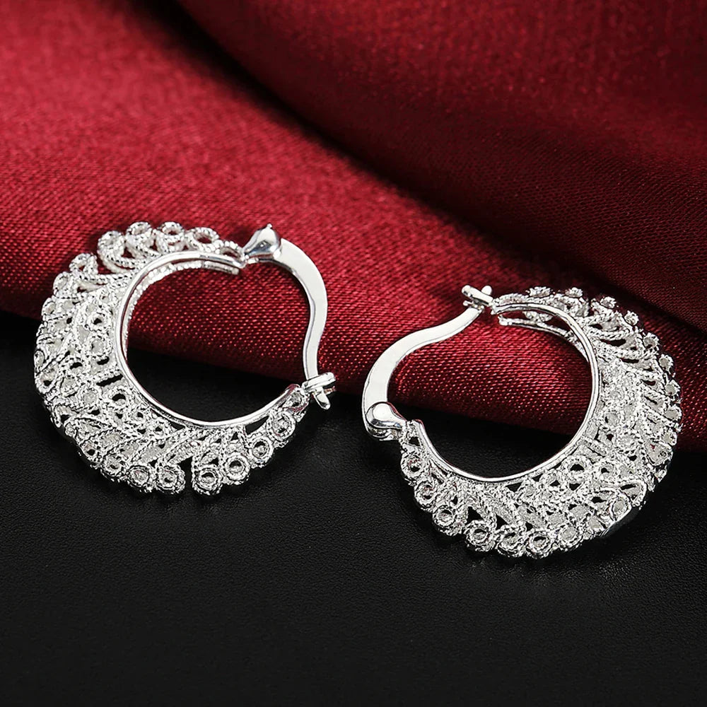 Sterling Silver Earrings Simple Round Circle Hoop Earrings for Woman