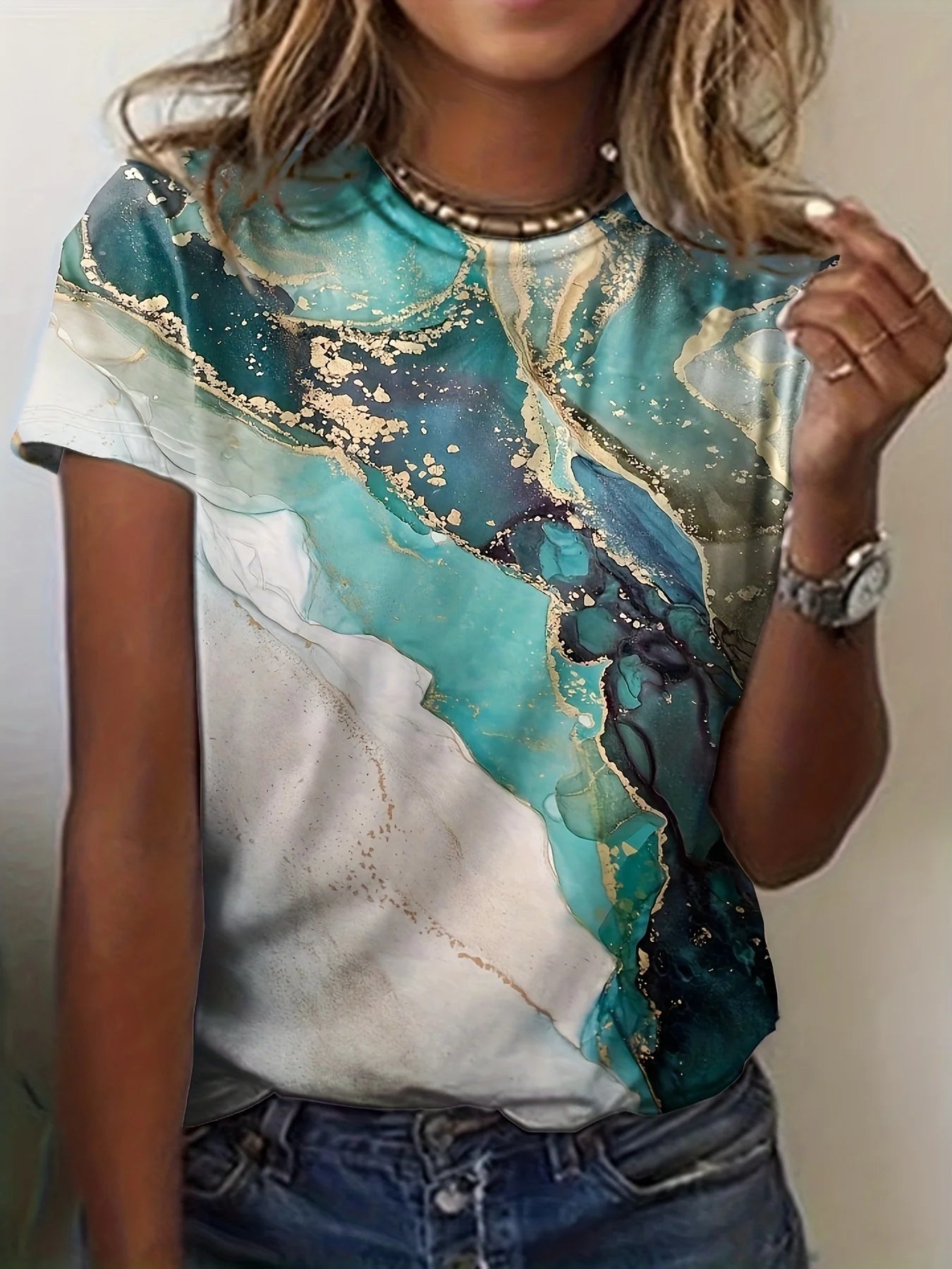 Women's 3d Print Floral Graphics Tee