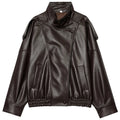Leather Black Jackets for Woman Cropped Oversize Bomber Jacket Zip-Up Long Sleeve Coats Motorcycle Jackets