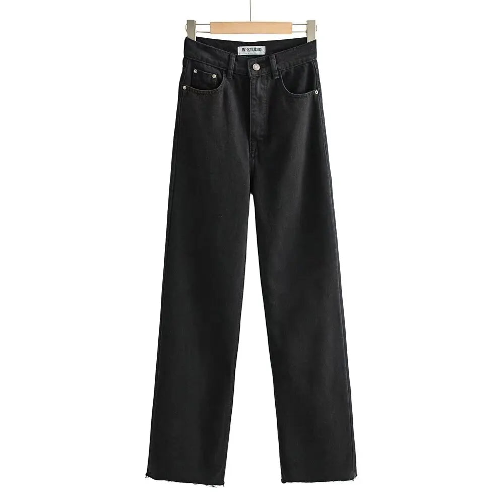 Women's High Waist  Relaxed Straight Leg Raw Hem