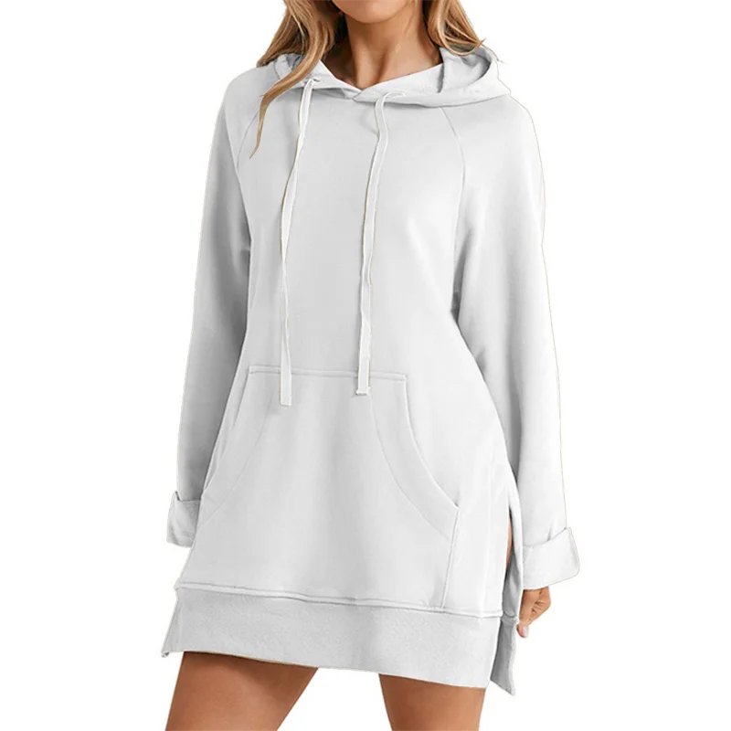 Women's Hoodie Dress Slit Hem Drawstring Loose