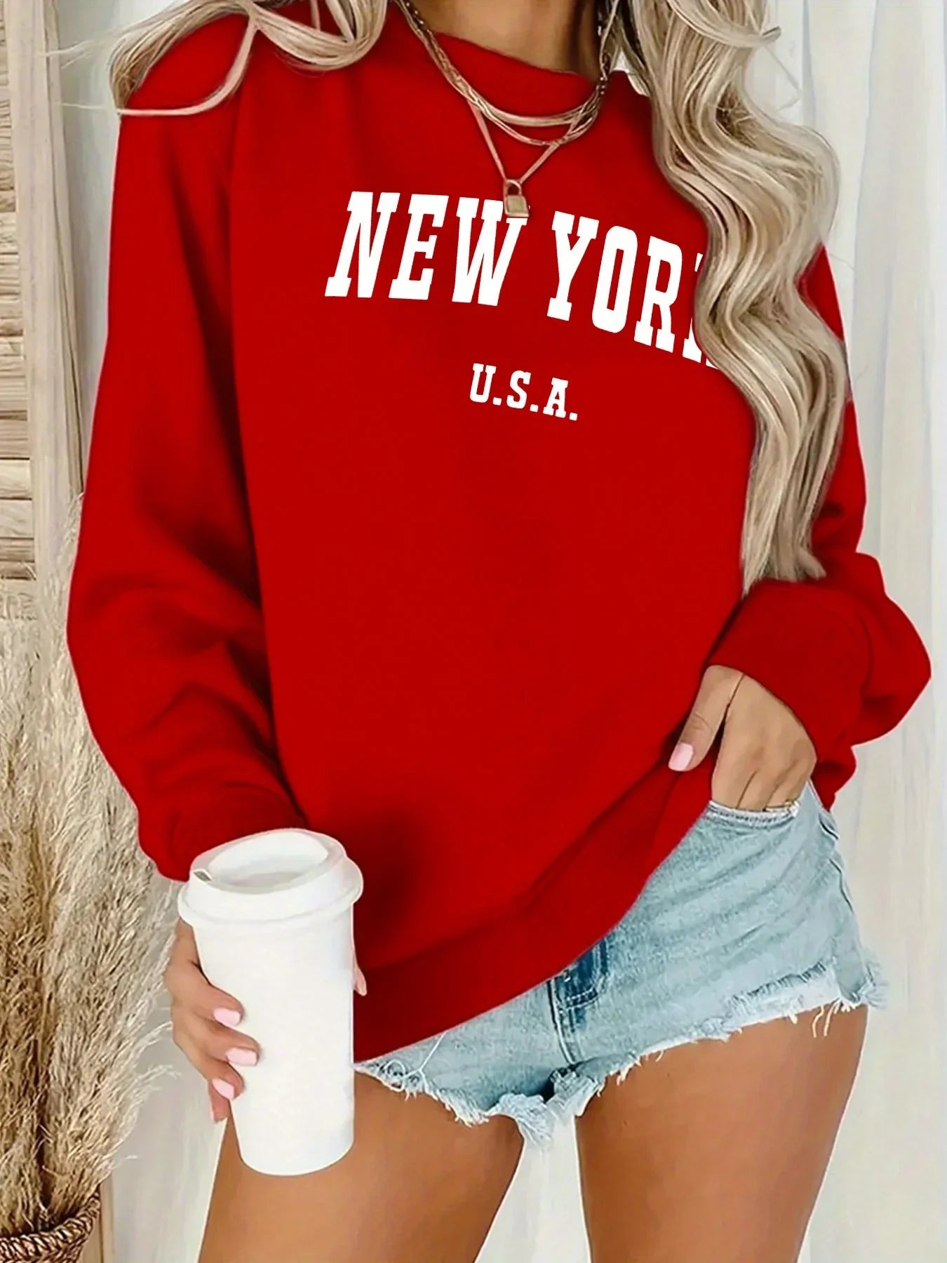 Women's Casual USA Print Pullover Sweatshirt