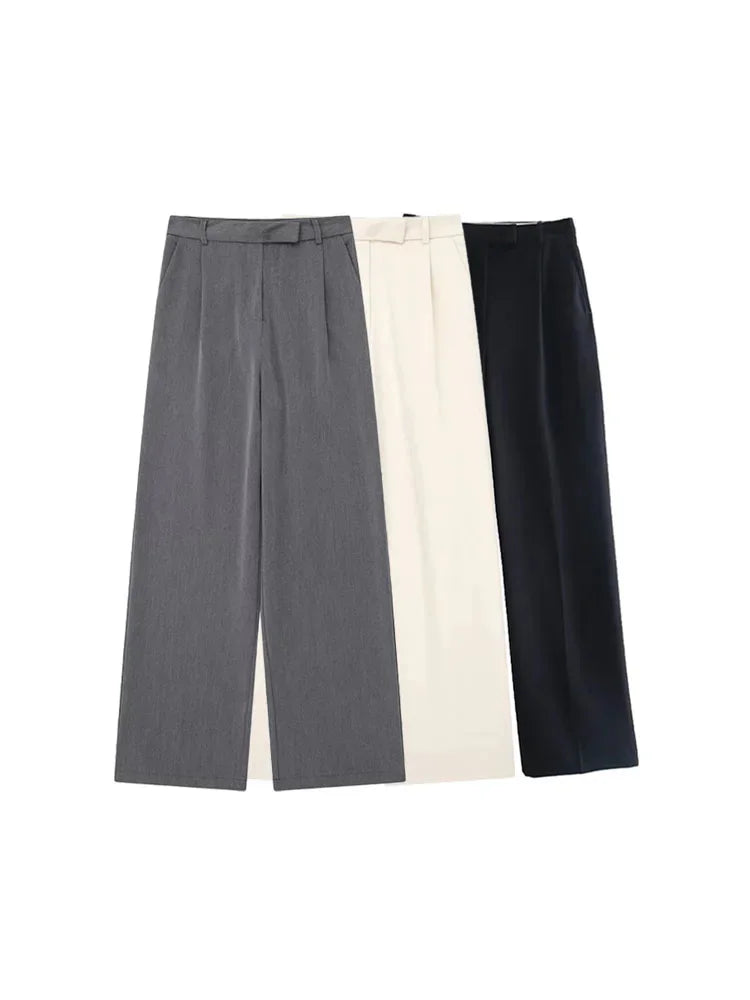 Women's Front Zipper High Waist Full Length Trousers