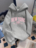 Women Loose Letter Pattern Fashion Hoodie Casual Style Geometric pattern Hooded Collar Casual Long Sleeve Pullover with Pockets