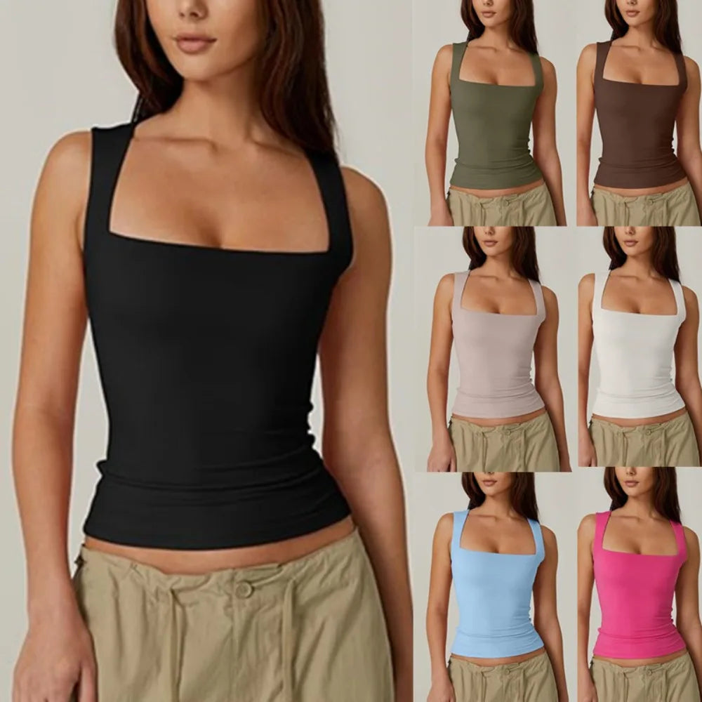 Women's Square Neck Sleeveless  Layer Tank Top