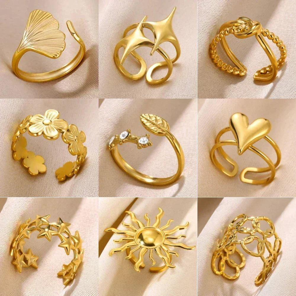 Stainless Steel Flower Open Rings For Women