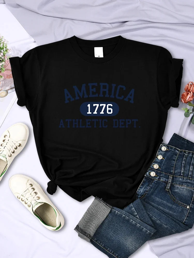 America 1776 Athletic Dept Letter T-Shirt Womens