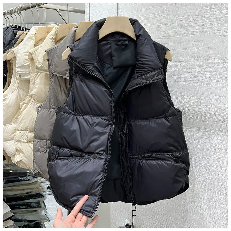 Down Cotton Vest Jacket Women Loose Stand Collar Vest Coat