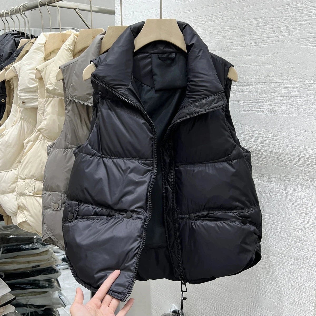 Down Cotton Vest Jacket Women Loose Stand Collar Vest Coat