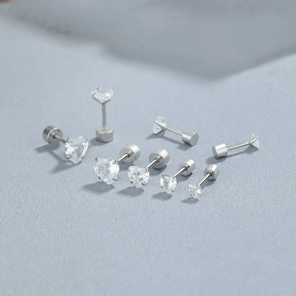 S925 Silver zircon earrings for women, fashionable heart shaped earrings