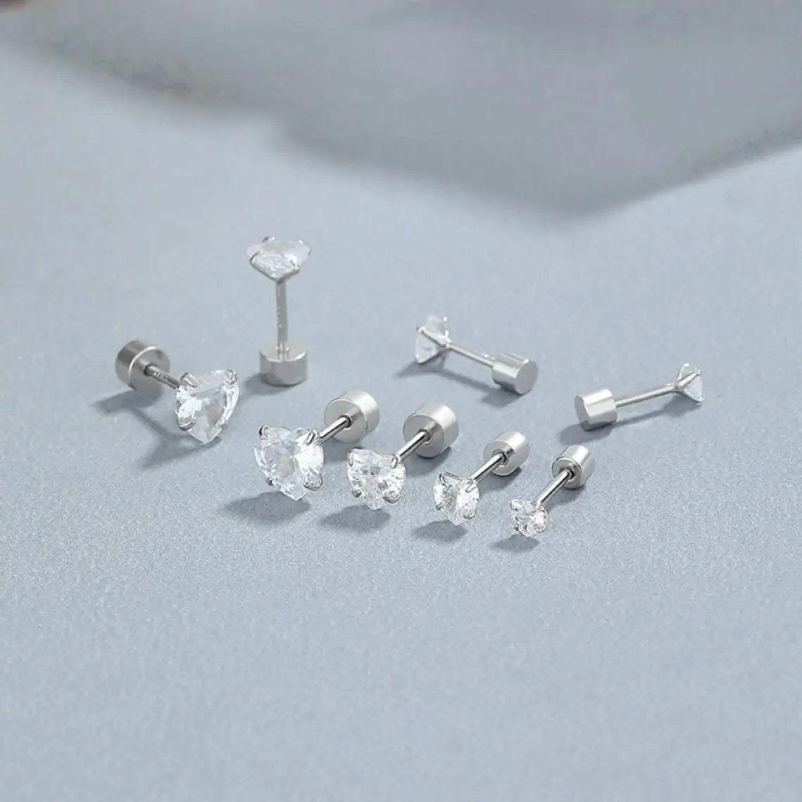S925 Silver zircon earrings for women, fashionable heart shaped earrings