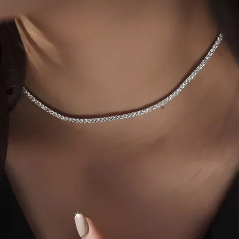 New S925 Sterling Silver Hip Hop Full CZ Choker Chain Necklace For Women