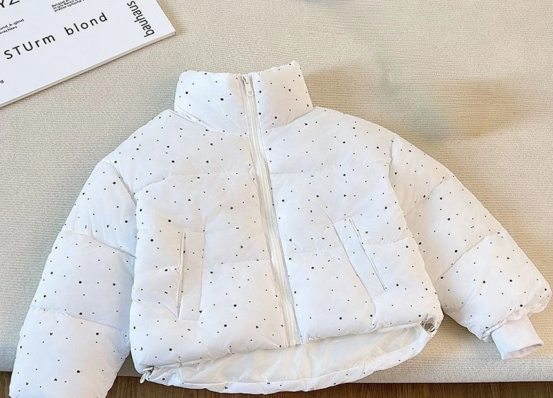 Girls Rhinestone Puffer Jacket Star-Studded Fashion Coat Glitter Zip-Up Quilted Down Jacket