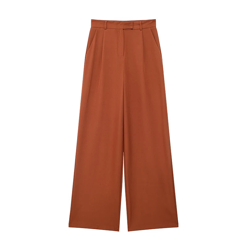 Women's Front Zipper High Waist Full Length Trousers