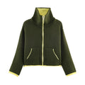 2025 Winter New Product Women's Lazy Style Loose Contrasting Color Decorative Layer Knitted Pilot Jacket Coat