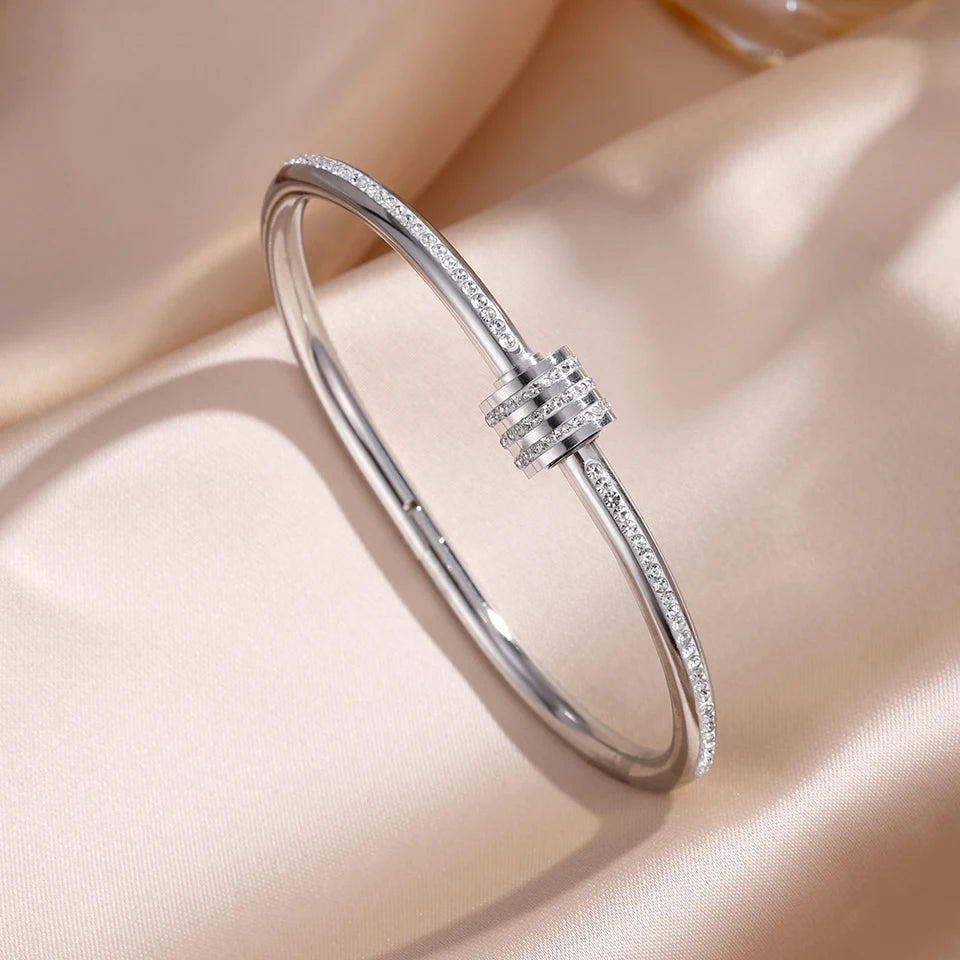 Five pc Sparkling Zirconia Stainless Steel Bracelet Set