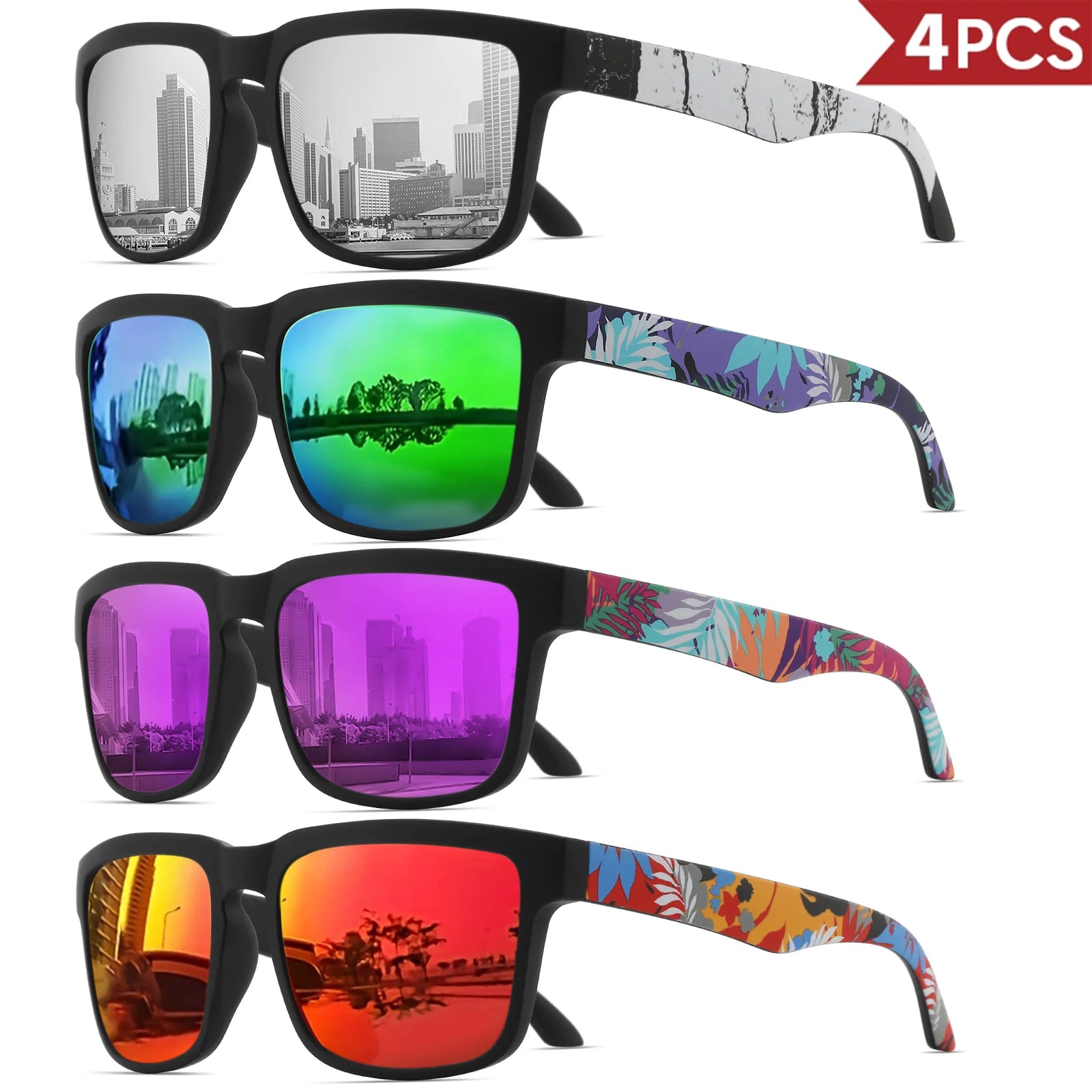 4PCS Square Sunglasses Designer Pattern