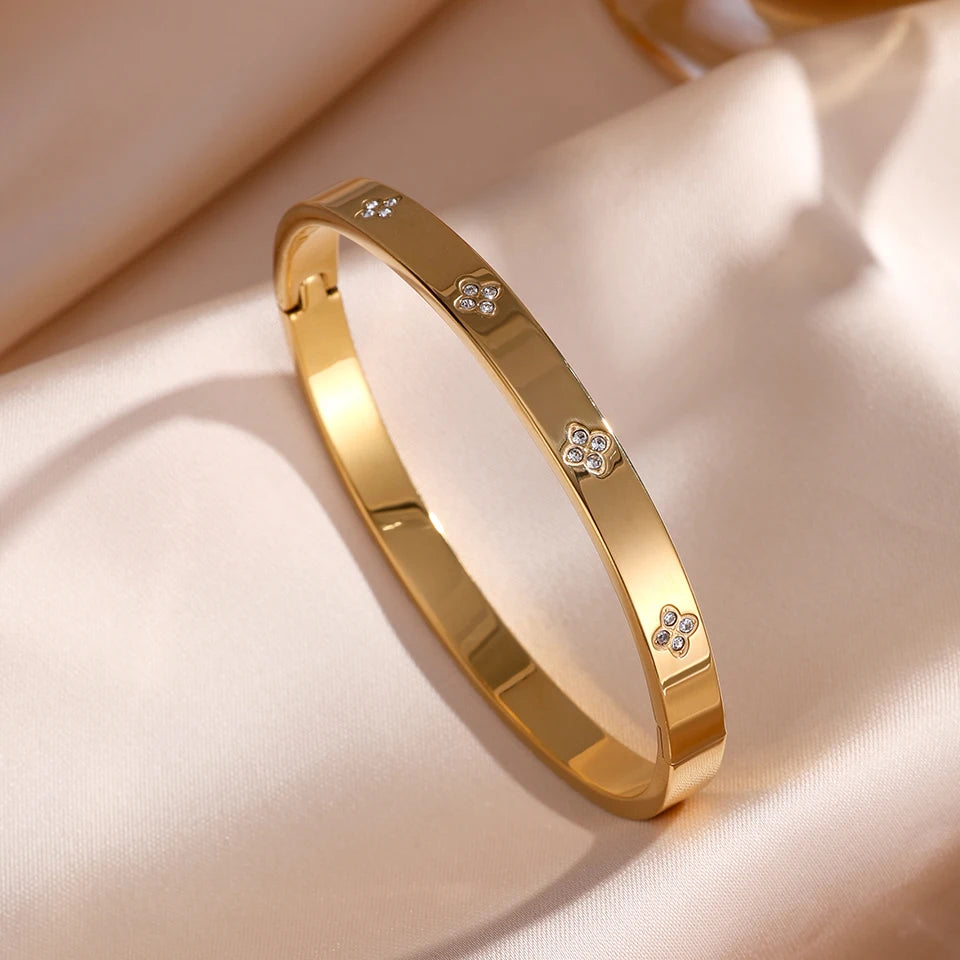 Five pc Sparkling Zirconia Stainless Steel Bracelet Set