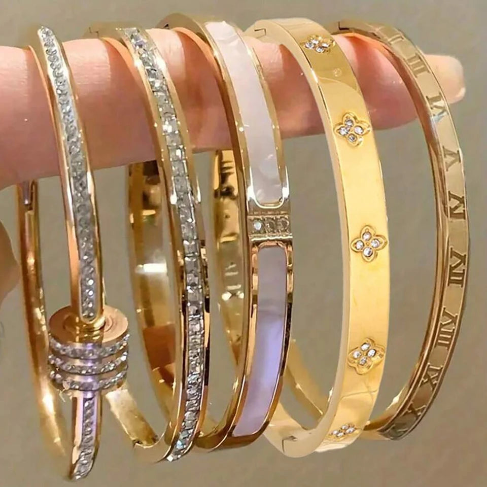 Five pc Sparkling Zirconia Stainless Steel Bracelet Set