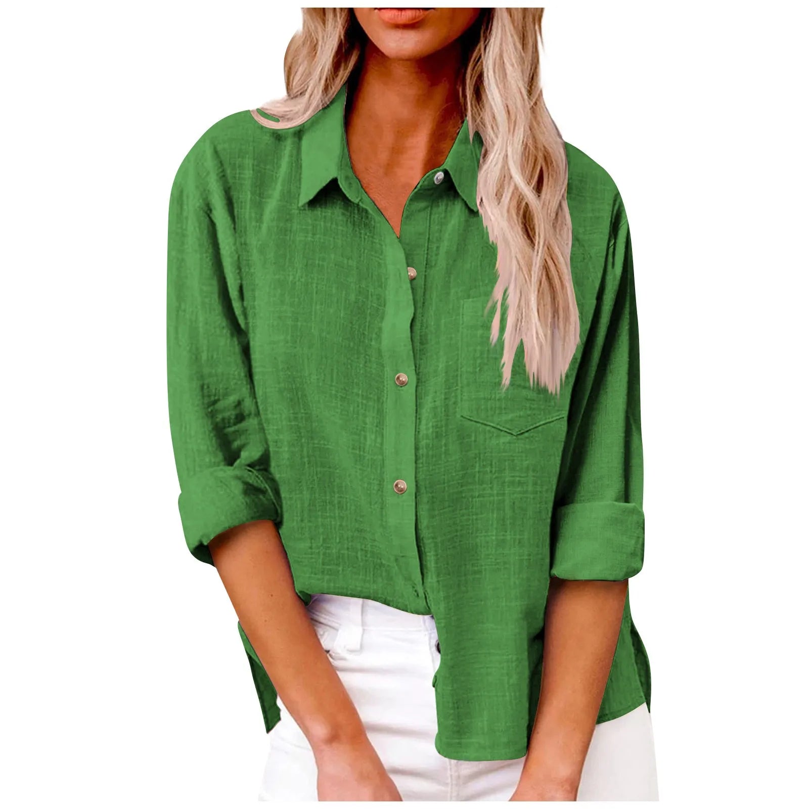 Women’s Long Sleeve Solid Color Dress Shirt