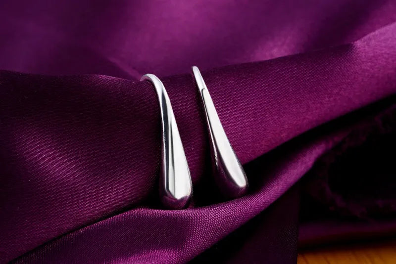 925 Sterling Silver Water Drop Hoop Earrings