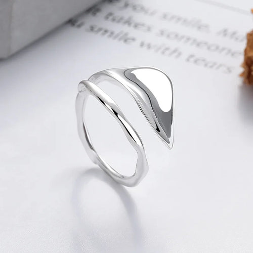 925 Sterling Silver Smooth Surface Leaf Rings for Women