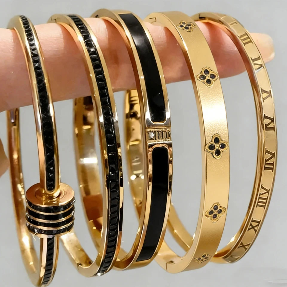 Five pc Sparkling Zirconia Stainless Steel Bracelet Set