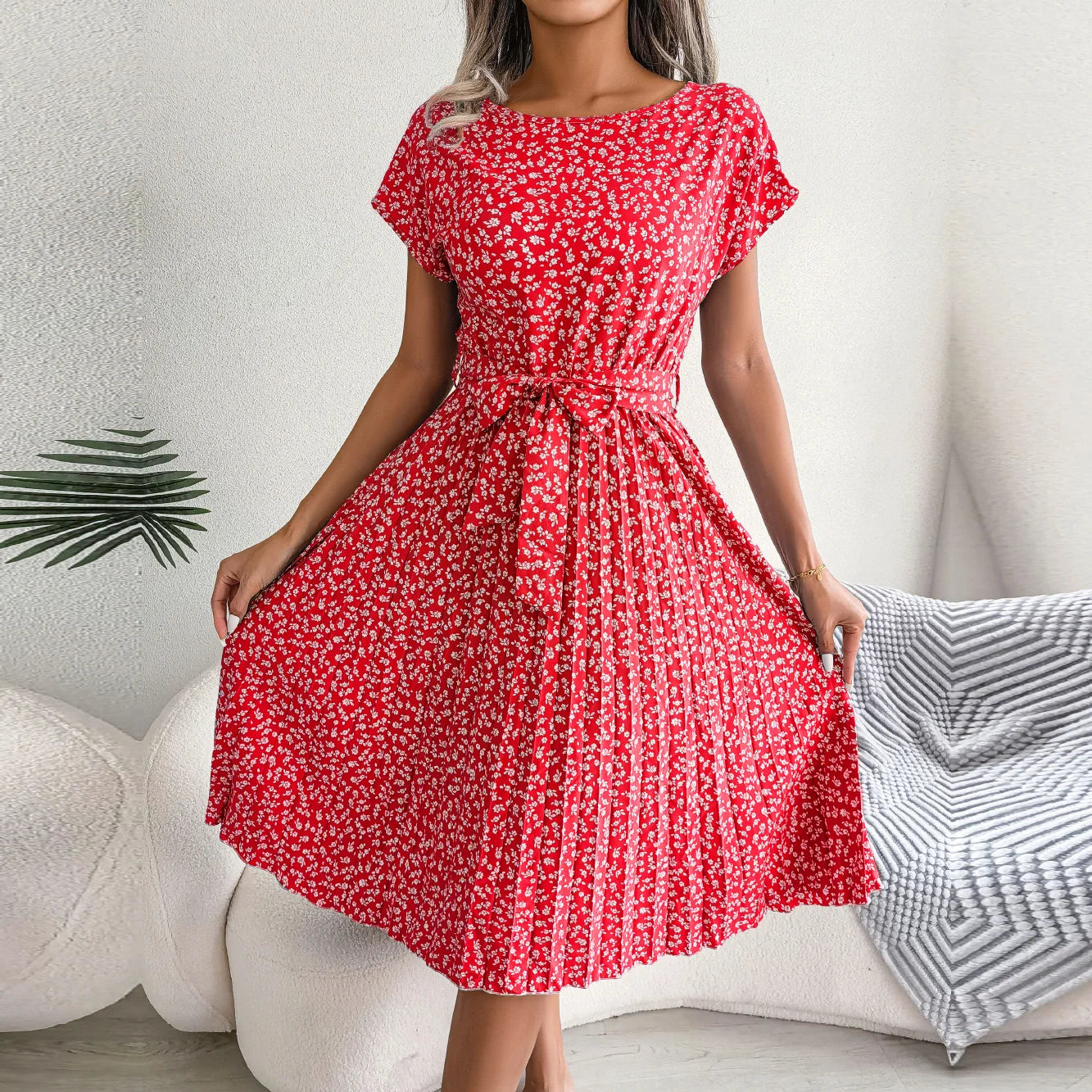 Women's Chic Floral Pleated A Line Dress