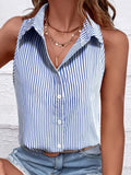 Women's Plus Size Blue Striped Sleeveless Shirt