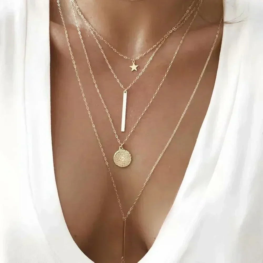 3pcs Gold Charm Necklace for Women Star Pearl Cross Pendant Necklaces