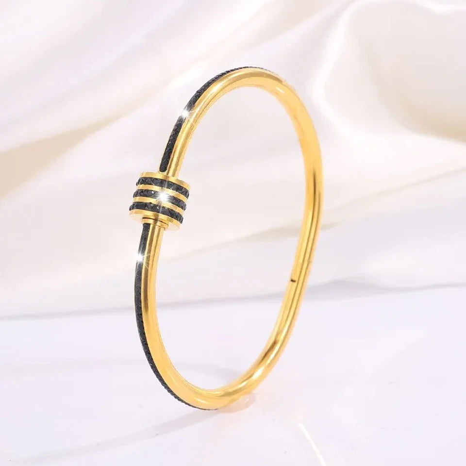 Five pc Sparkling Zirconia Stainless Steel Bracelet Set